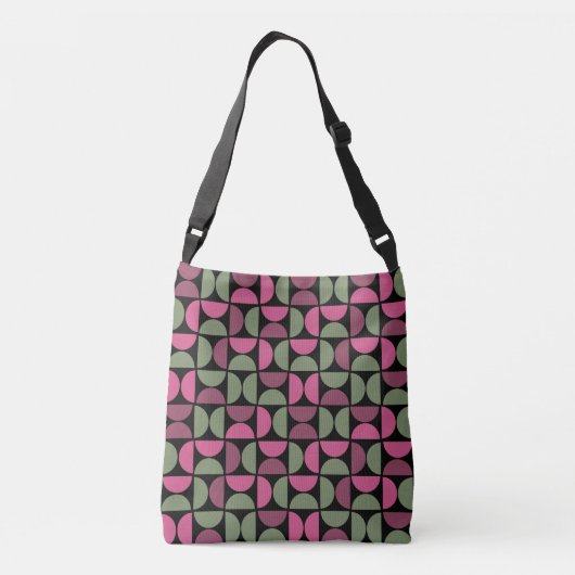 Roze en groene retro / mid-eeuwse cirkels crossbody tas (Achterkant)