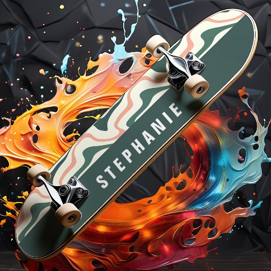 Roze en Groene Retro Moderne Abstracte Marmeren Sw Persoonlijk Skateboard