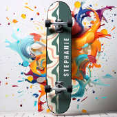 Roze en Groene Retro Moderne Abstracte Marmeren Sw Persoonlijk Skateboard