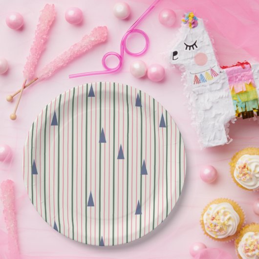 Roze en groene retro streep papieren bordje (Feest)