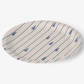 Roze en groene retro streep papieren bordje (Gekanteld)