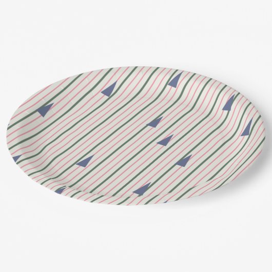 Roze en groene retro streep papieren bordje (Gekanteld)