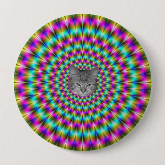 Roze en groene ringen + kat ronde button 4,0 cm (Voorkant)