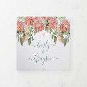 Roze en groene Roos Boho Floral Wedding Drieluik Uitnodiging (Cover)