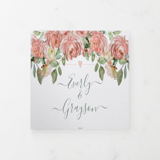 Roze en groene Roos Boho Floral Wedding Drieluik Uitnodiging (Cover)