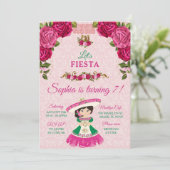 Roze en groene Roos Cute Girl Turning 7 Kaart (Staand voorkant)