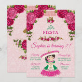 Roze en groene Roos Cute Girl Turning 7 Kaart (Voorkant / Achterkant)