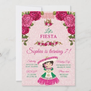 Roze en groene Roos Cute Girl Turning 7 Kaart