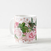 Roze en groene Rose Bouquet Koffiemok (Voorkant links)
