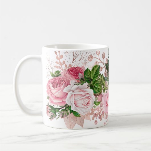 Roze en groene Rose Bouquet Koffiemok (Links)
