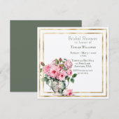 Roze en Groene Rozen Bruiloftsbruiloft Uitnodiging (Voorkant / Achterkant)