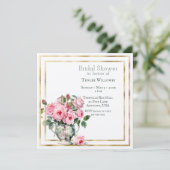 Roze en Groene Rozen Bruiloftsbruiloft Uitnodiging (Staand voorkant)
