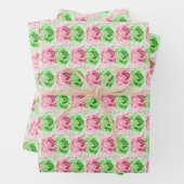Roze en groene Rozen — Papierbladen oppakken Inpakpapier Vel (In situ)