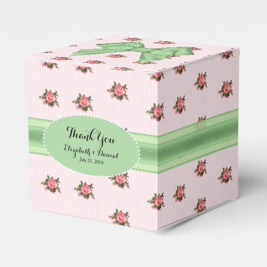 Roze en groene Rozen Weddenschap voor cadeaudoos Bedankdoosjes (Voorkant Zijde)