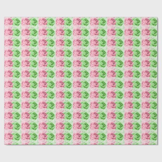Roze en groene Rozen Wrapping Paper Roll Cadeaupapier (Vlak)