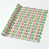 Roze en groene Rozen Wrapping Paper Roll Cadeaupapier (Uitgerold)