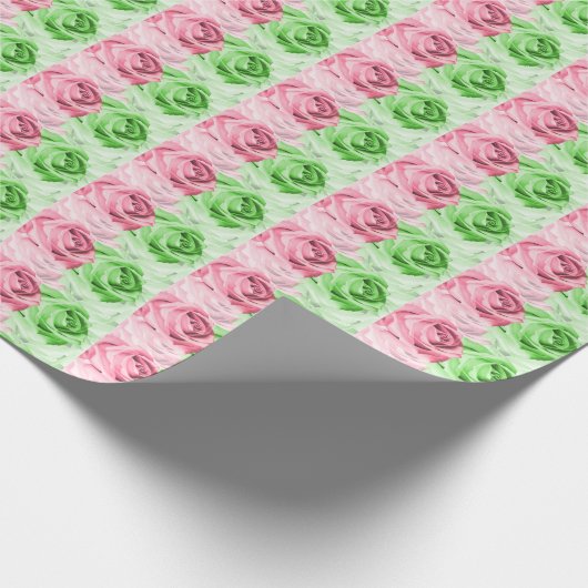 Roze en groene Rozen Wrapping Paper Roll Cadeaupapier (Hoek)