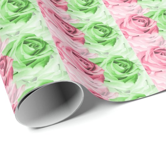 Roze en groene Rozen Wrapping Paper Roll Cadeaupapier (Rol Hoek)