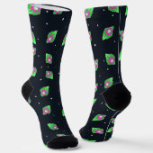 Roze en groene ruimte raket sokken (Gebogen)