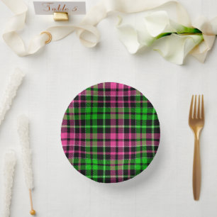 Roze en groene ruit tartan zwart papieren kommen