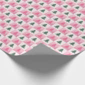 Roze en groene schaakbordbomen Moderne Kerstmis Cadeaupapier (Hoek)