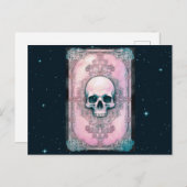 Roze en Groene Schedel  Celestial Halloween Feestdagenkaart (Voorkant / Achterkant)