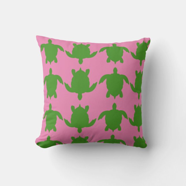 Roze en Groene Schildpad Kussen (Voorkant)