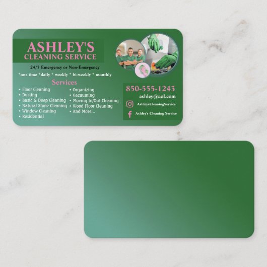 Roze en Groene Schoonmakende Dienst Visitekaartje (Voorkant / Achterkant)