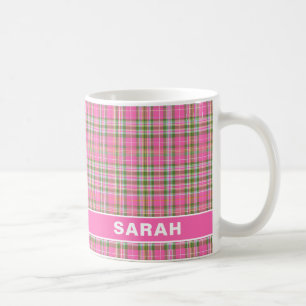 Roze en groene Schotse ruit Meisjesnaam Koffiemok
