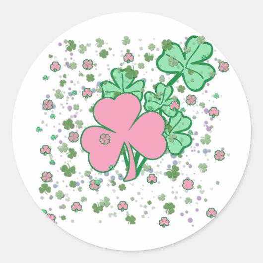 Roze en groene shamrocks ronde sticker (Voorkant)
