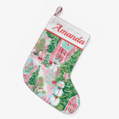 Roze en Groene Sneeuwmannen Kleine Kerstsok (Voorkant (Hangend))