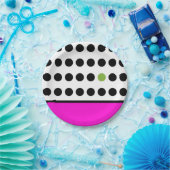 Roze en groene speelvolle pooldots papieren bordje (Feest)