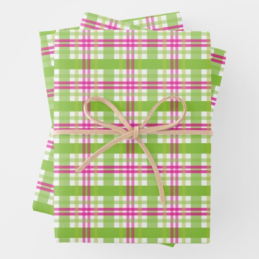 Roze en groene spelden inpakpapier vel (In situ)