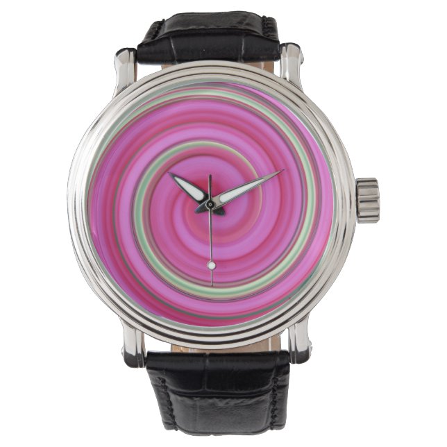 Roze en groene spiraal horloge (Voorkant)