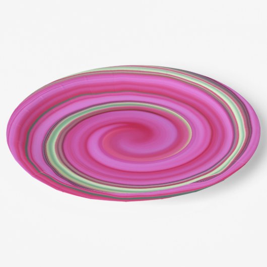 Roze en groene spiraal papieren bordje (Gekanteld)