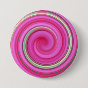 Roze en groene spiraal ronde button 7,6 cm