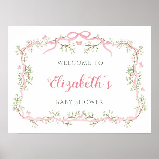 Roze en groene Spring Garden Baby shower Welkom Poster (Voorkant)