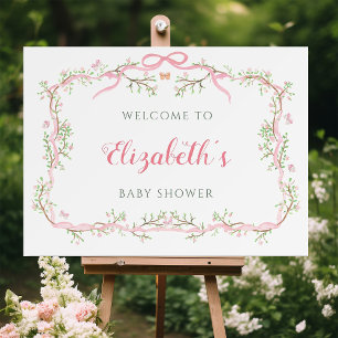 Roze en groene Spring Garden Baby shower Welkom Poster
