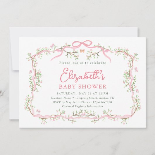 Roze en groene Spring Garden Girl Baby shower Kaart (Voorkant)