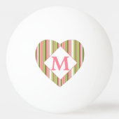Roze en groene Spring Stripe Monogrammed Heart Pingpongbal (Voorkant)