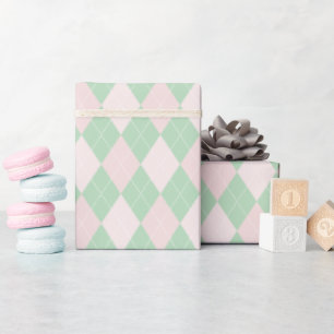Roze en groene St Patrick's Day Baby shower Argyle Cadeaupapier