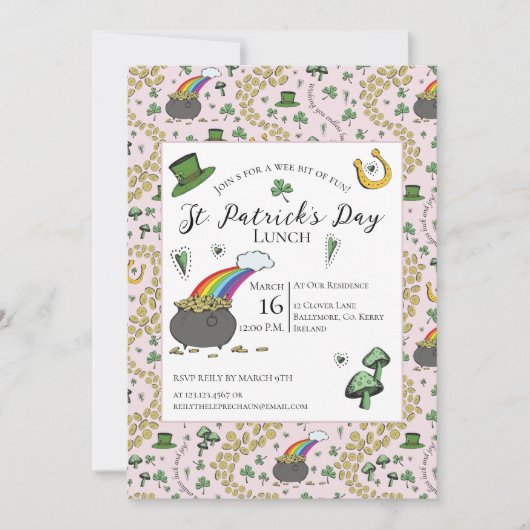Roze en groene St Patrick's Day Pot of Gold Lunch Kaart (Voorkant)