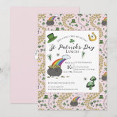 Roze en groene St Patrick's Day Pot of Gold Lunch Kaart (Voorkant / Achterkant)
