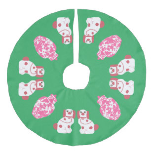 Roze en groene Staffordshire-hond en Ginger Jar Imitatie Linnen Kerstboom Kleed