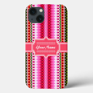 Roze en groene stam Ikat Chevron gepersonaliseerd iPhone 13 Hoesje