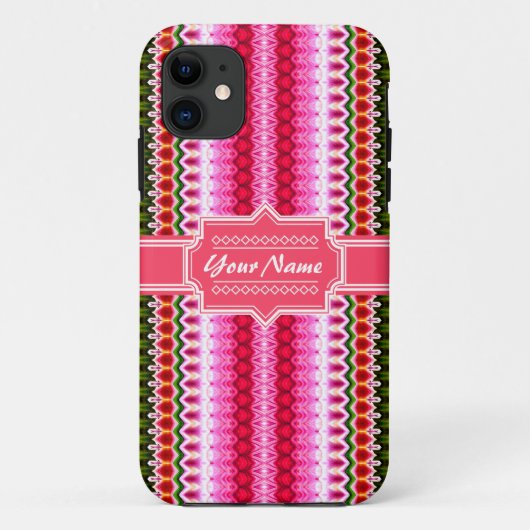 Roze en groene stam Ikat Chevron gepersonaliseerd Case-Mate iPhone Case (Achterkant)