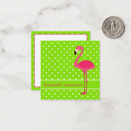 Roze en groene stippel flamingo gepersonaliseerd notitiekaartje