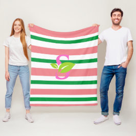 Roze en groene streep logo Vleekbank Fleece Deken