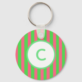 Roze en groene streep Monogram sleutelhanger