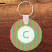 Roze en groene streep Monogram sleutelhanger (Voorkant)